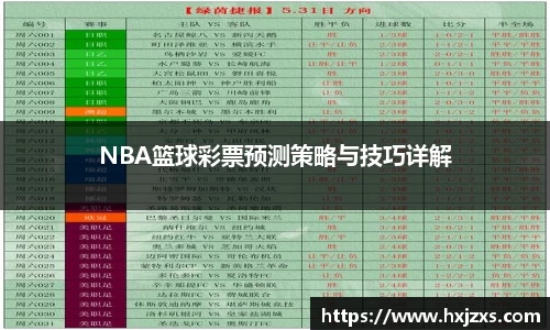 NBA篮球彩票预测策略与技巧详解